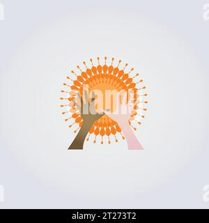 Spiritualität Symbole Meditation Hände Kreuz Engel Licht Logo Symbol Vektor Element Stock Vektor