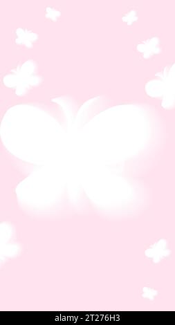 y2k Aura ästhetische Storis-Vorlage. Weiße Butterflys auf rosa Hintergrund. Weiche, pastellfarbene, mädchenhafte Grafik mit 2000er-Jahren-Vibe. Kann als verwendet werden Stock Vektor