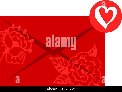 Brief mit Herz, Botschaft der Liebe im Umschlag, Illustration eines Liebesbriefes. Vektorabbildung. Flach Stock Vektor