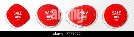 Ein Satz roter Preisschilder mit einem Angebot auf weißem Hintergrund. Sonderangebot oder Rabattetiketten beim Kauf. Stock Vektor