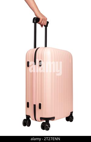 Handgepäck mit Rädern, Spinnerkoffer isoliert auf weiß Stockfoto