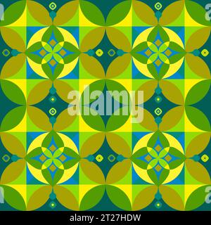 Nahtloses Strickmuster mit Stricknadeln. Geometrisches, farbenfrohes 3D-Muster, das Stickereien imitiert. Stockfoto