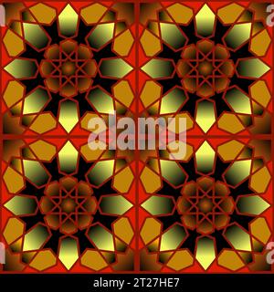 Nahtloses Strickmuster mit Stricknadeln. Geometrisches, farbenfrohes 3D-Muster, das Stickereien imitiert. Stockfoto