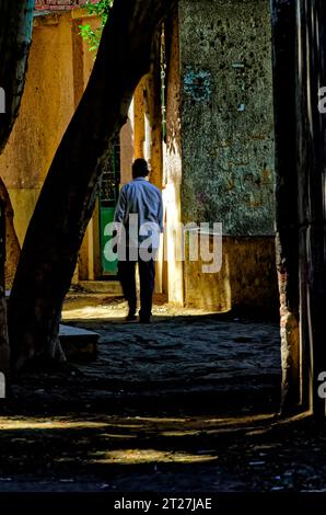 Spaziergang durch die schattigen Straßen der Insel Geziret el Dahab in Kairo Stockfoto