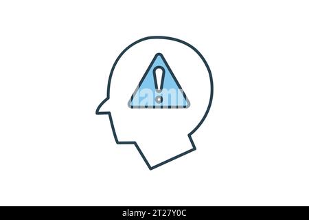 Symbol für Ideenfehler. Kopf mit Ausrufezeichen. Symbol für Warnung, Benachrichtigung. Geeignet für App, Benutzeroberflächen, druckbare usw. Flache Linien-Symbole Stock Vektor