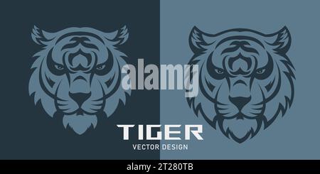 Tigerkopf, Gesichtslogo. Vektor-Logo-Vorlage. Schwarzweißzeichnung Stock Vektor