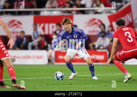 Hyogo, Japan. Oktober 2023. Kyogo Furuhashi (JPN) Fußball/Fußball : KIRIN Challenge Cup 2023 Spiel zwischen Japan 2-0 Tunesien im Noevir Stadium Kobe in Hyogo, Japan . Quelle: Naoki Morita/AFLO SPORT/Alamy Live News Stockfoto