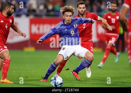 Hyogo, Japan. Oktober 2023. Ayase Ueda (JPN) Fußball/Fußball : KIRIN Challenge Cup 2023 Spiel zwischen Japan 2-0 Tunesien im Noevir Stadium Kobe in Hyogo, Japan . Quelle: Naoki Morita/AFLO SPORT/Alamy Live News Stockfoto