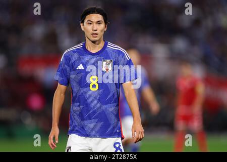 Hyogo, Japan. Oktober 2023. Takumi Minamino (JPN) Fußball/Fußball : KIRIN Challenge Cup 2023 Spiel zwischen Japan 2-0 Tunesien im Noevir Stadium Kobe in Hyogo, Japan . Quelle: Naoki Morita/AFLO SPORT/Alamy Live News Stockfoto