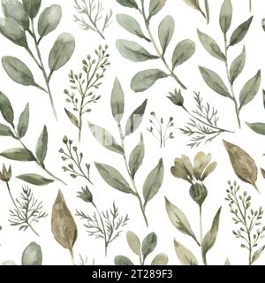 Nahtloses Aquarellmuster mit trendigen getrockneten Pflanzen und Blumen. Handgezeichneter Luxusdruck für Dekoration und Design Stock Vektor