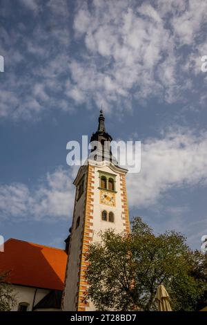 Die Wallfahrtskirche Marias Himmelfahrt auf der Insel Bled mitten im Bleder See, Slowenische Alpen, Slowenien. Stockfoto