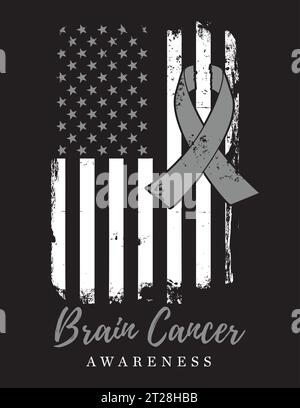 Awareness Ribbon - Brain Cancer Awareness American Distress Flag Vektor Stock Vektor