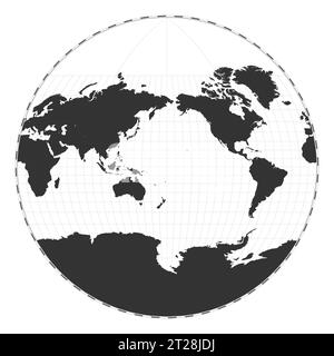 Vektor-Weltkarte. Projektion van der Grinten III. Einfache geografische Weltkarte mit Breiten- und Längengraden. Zentriert auf 180 Grad Längengrad. Stock Vektor