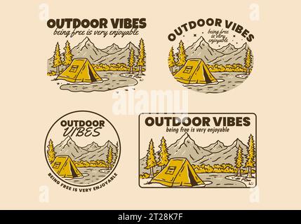 Outdoor Vibes, kostenlos zu sein, ist sehr angenehm. Illustration im Vintage-Stil für Camping im Freien Stock Vektor