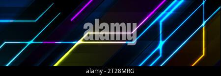 Farbenfrohes Technikbanner mit leuchtenden Neonlinien. Futuristischer Vektor-Hintergrund Stock Vektor