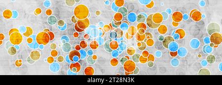Geometrisches Grunge-Bannerdesign mit bunten Kreisen. Abstrakter Technologievektorhintergrund Stock Vektor