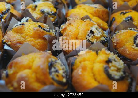 Nahaufnahme von Heidelbeermuffins. Stockfoto