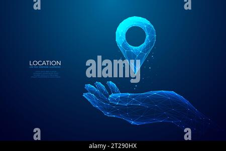 Abstrakte Technologie-Pin auf der Hand. Standort und GPS-Konzept Stock Vektor
