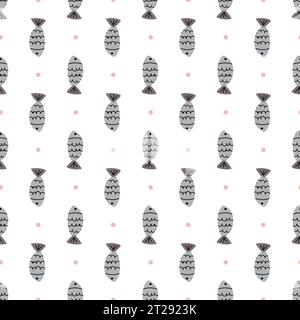 Hand gezeichneter Vektor nahtlose Zeichentrickfischmuster Stock Vektor