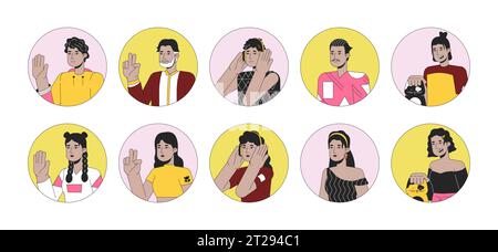 lateinamerikanische 2D-Linearvektoravatare Illustrationssatz Stock Vektor