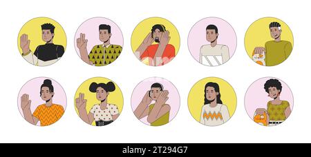 afroamerikanisches Millennial 2D Linear Vektor Avatare Illustrationsset Stock Vektor