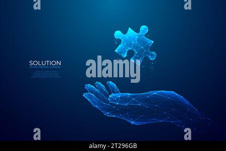 Abstraktes Lösungskonzept. Puzzle- oder Puzzleteile in einer menschlichen Hand. Stock Vektor