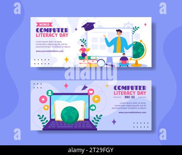 Computer Alphabetisierung Tag Horizontale Banner Illustration Flache Cartoon Hand Gezeichnete Vorlagen Hintergrund Stock Vektor