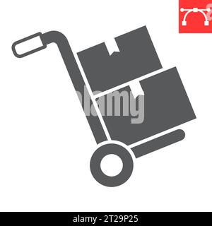 Handwagen Glyphe Symbol, Logistik und Trolley, Handwagen mit Pappschachteln Vektor Symbol, Vektor Grafiken, editierbare Strich Solid Zeichen, eps 10. Stock Vektor