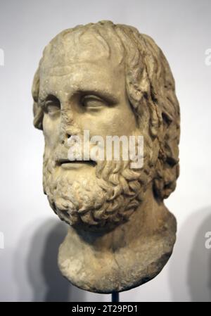 Leiter von Euripides. Römische Kopie eines griechischen Originals aus dem späten 4. Jahrhundert v. Chr. Pentelic Marmor. Von Zagarolo, Latium. Barracco Museum of Antique SCU Stockfoto