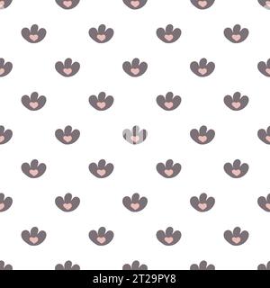 Hand gezeichneter Katzenvektor nahtloses Muster der lustigen Karikatur Katzenpfote und Herzen Stock Vektor