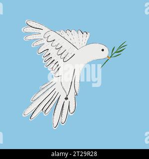 Weiße Taube mit grünen Blättern. Friedensdarstellung Stock Vektor