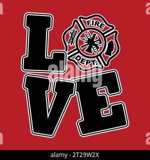 Love Fire Department Firefighter T-Shirt Vektor Stock Vektor