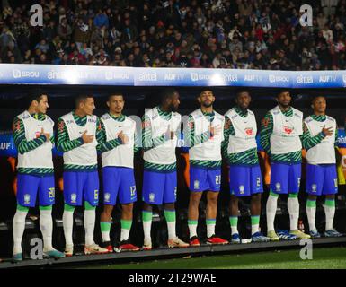 Montevideu, Uruguay. Oktober 2023. Hymne zeigt das Spiel Uruguay gegen Brasilien für die Qualifikation 2026 in Montevideo, Uruguay. Quelle: Enzo vignoli/FotoArena/Alamy Live News Stockfoto