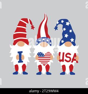 Patriotische Gnome T-Shirt Design Vektor Stock Vektor