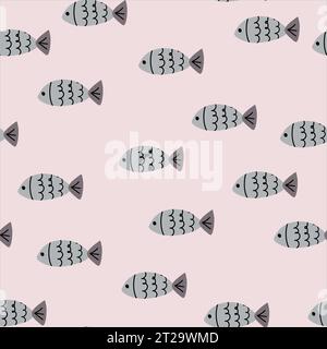 Hand drawn vector seamless cartoon fish pattern  Stock Vektor