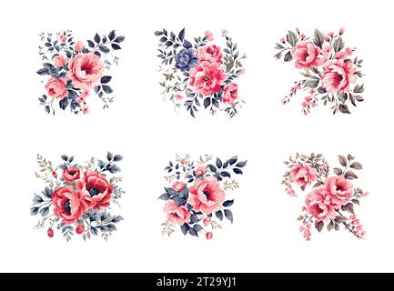 Vintage-Blumen in Aquarellen. Großes Set mit Blumenmuster. Vektor. Stock Vektor