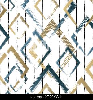 Abstraktes geometrisches nahtloses Muster. Sich wiederholender geometrischer Linienhintergrund für Konstruktionsdrucke. Wiederholte Pinselstriche Formen. Aquarelle Textur. Wiederhole Stock Vektor