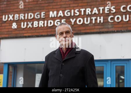 Stephen Green, 72, christlicher Prediger angeklagt, weil er ein Schild mit einem Zitat aus der Bibel vor einer Abtreibungsklinik hielt, Uxbridge Magistrates. Stockfoto