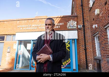 Stephen Green, 72, christlicher Prediger angeklagt, weil er ein Schild mit einem Zitat aus der Bibel vor einer Abtreibungsklinik hielt, Uxbridge Magistrates. Stockfoto