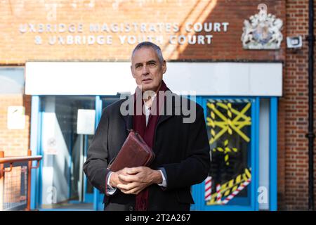 Stephen Green, 72, christlicher Prediger angeklagt, weil er ein Schild mit einem Zitat aus der Bibel vor einer Abtreibungsklinik hielt, Uxbridge Magistrates. Stockfoto