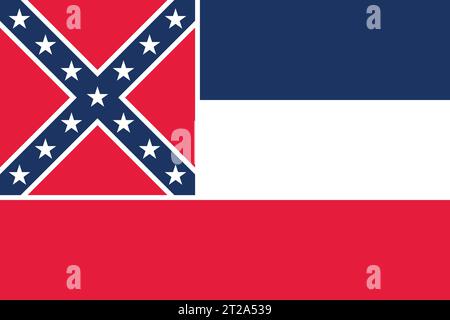 Historische Flagge des Bundesstaates Mississippi, 2001 bis 2020, USA, Vektorillustration Stock Vektor