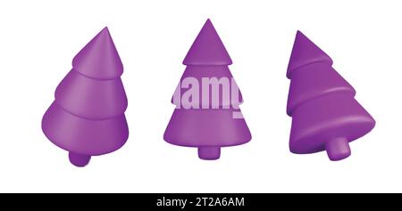 Set violetter Weihnachtsbaum. Abstrakte Baumformen für Silvester und Weihnachten. Stock Vektor