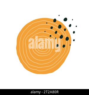 Naive verspielte abstrakte Formen im Hintergrund. Brutales, zeitgenössisches, kreisförmiges Spiralmuster. Geometrisches Poster im trendigen brutalistischen Retro-Stil. Swi Stock Vektor