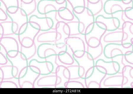 Naives, niedliches, nahtloses Muster mit Schnörkelmuster. Kreativer, abstrakter Zeichendruck in Pink und Grün für Kinder. Trendiges Design mit einfachen Formen. Erstellen Stock Vektor