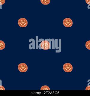 Foulard-Muster mit orangefarbenen Rosetten auf dunkelblauem Hintergrund Stock Vektor