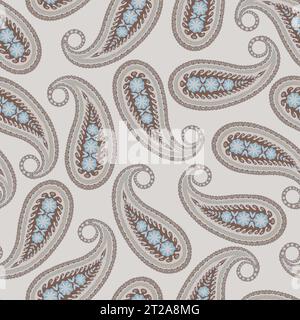 Wiederholtes Paisley-Muster in Blau und Hellbraun. Orientalisch inspiriertes Motiv. Stock Vektor