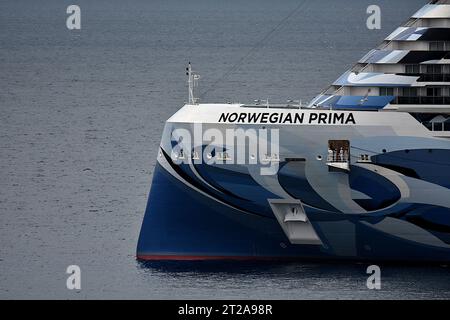 Marseille, Frankreich. Oktober 2023. Das Passagierkreuzschiff Norwegian Prima erreicht den französischen Mittelmeerhafen Marseille. Quelle: SOPA Images Limited/Alamy Live News Stockfoto