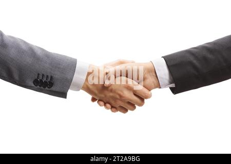 Geschäftsleute Händeschütteln isoliert auf weißem Hintergrund Stockfoto
