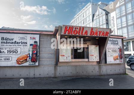 Hlolla Batar Fast-Food-Stand Reykjavik Island Werbe-Sandwich-Sub-Combo-Mahlzeit Mit Pepsi-Soda In Der Innenstadt Von Reykjavik Island, Stockfoto Stockfoto