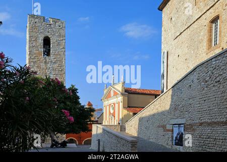 Die Kathedrale von Antibes und das Picasso-Museum in der Altstadt von Antibes in Südfrankreich. Stockfoto